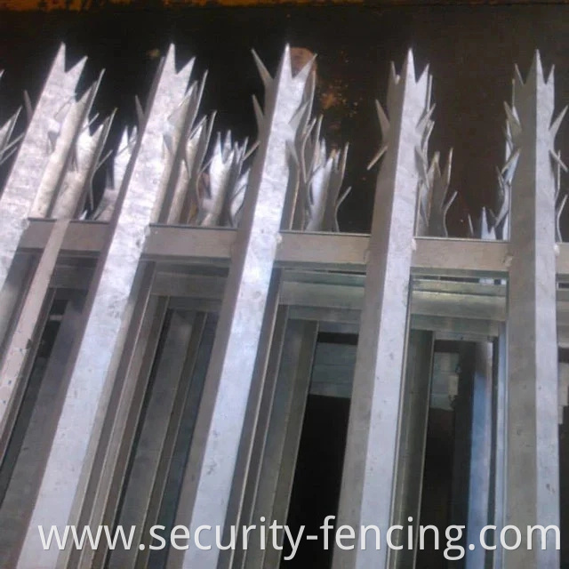 BS1722 Hot Dipped Galvanized Three Rail 3.0m Triple Point Spear Curved Top W Pale Steel Palisade High Security Fence for Telecom Pump Station Power Substation